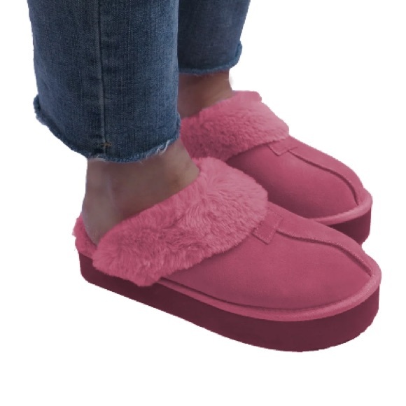 Joyspun Women's Suede Platform Clog Indoor/outdoor Slippers Sz:8 pink - Picture 2 of 6